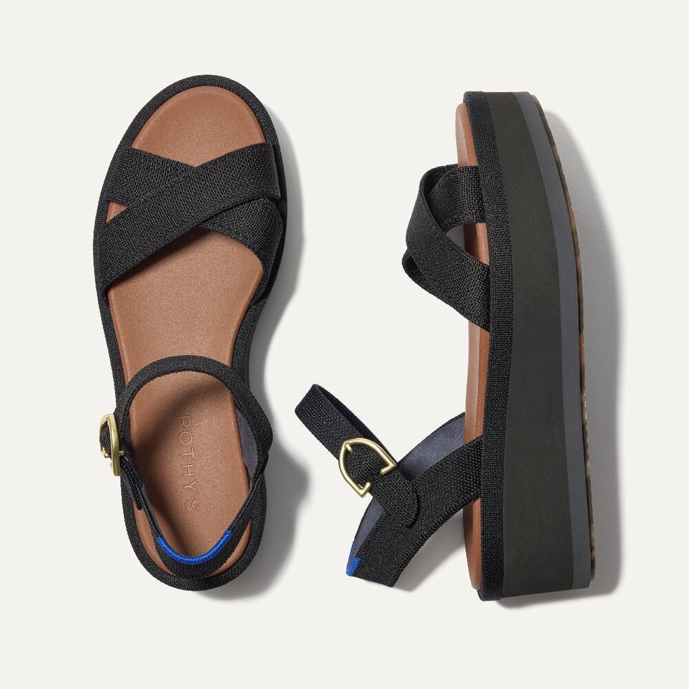 BNIB NWT Rothy's The Criss–Cross Lightweight Wedge Sandal - Black Size 8